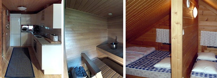 Cuisine - Salle de bains avec sauna privé - Les lits au premier étage